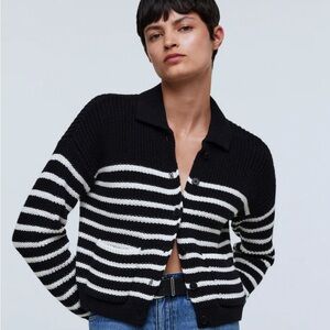 Madewell Black and White Striped Cardigan